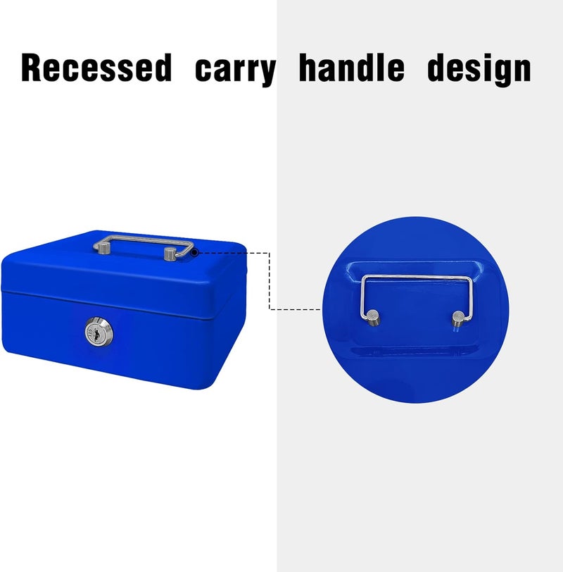 PACOLO Steel Cash Box with Key Lock, Metal Small Money Organizer with Money Tray,Cash Storage Box with Lockable Cover (Blue - 10 inch) - Image 5